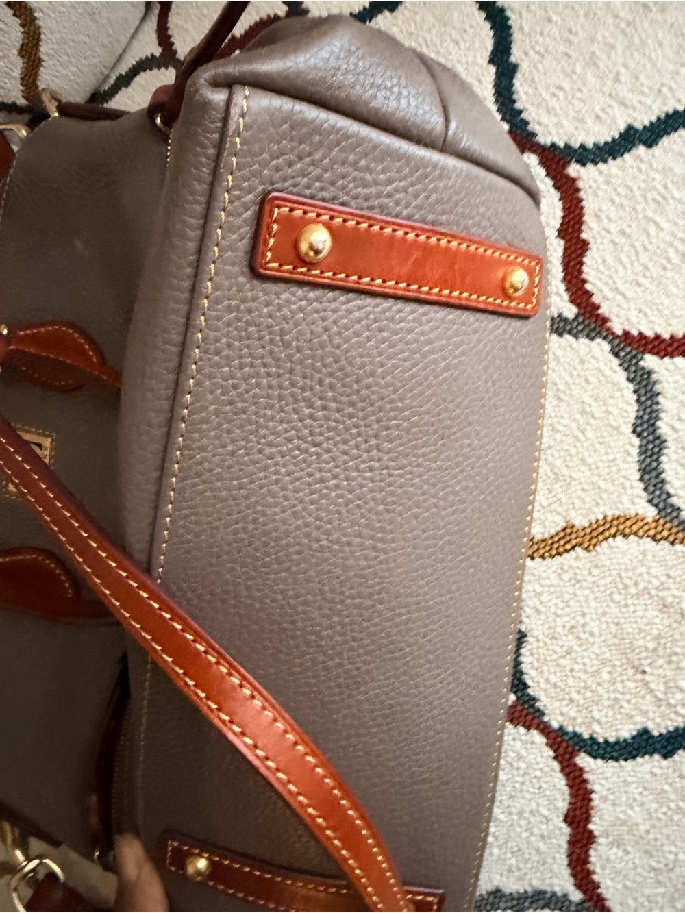 Dooney & Bourke Taupe Satchel with Brown Trim - Picture 4 of 7
